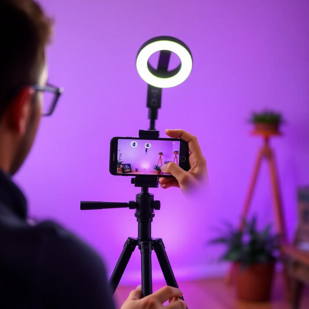 UGC creator filming a product video with ring light