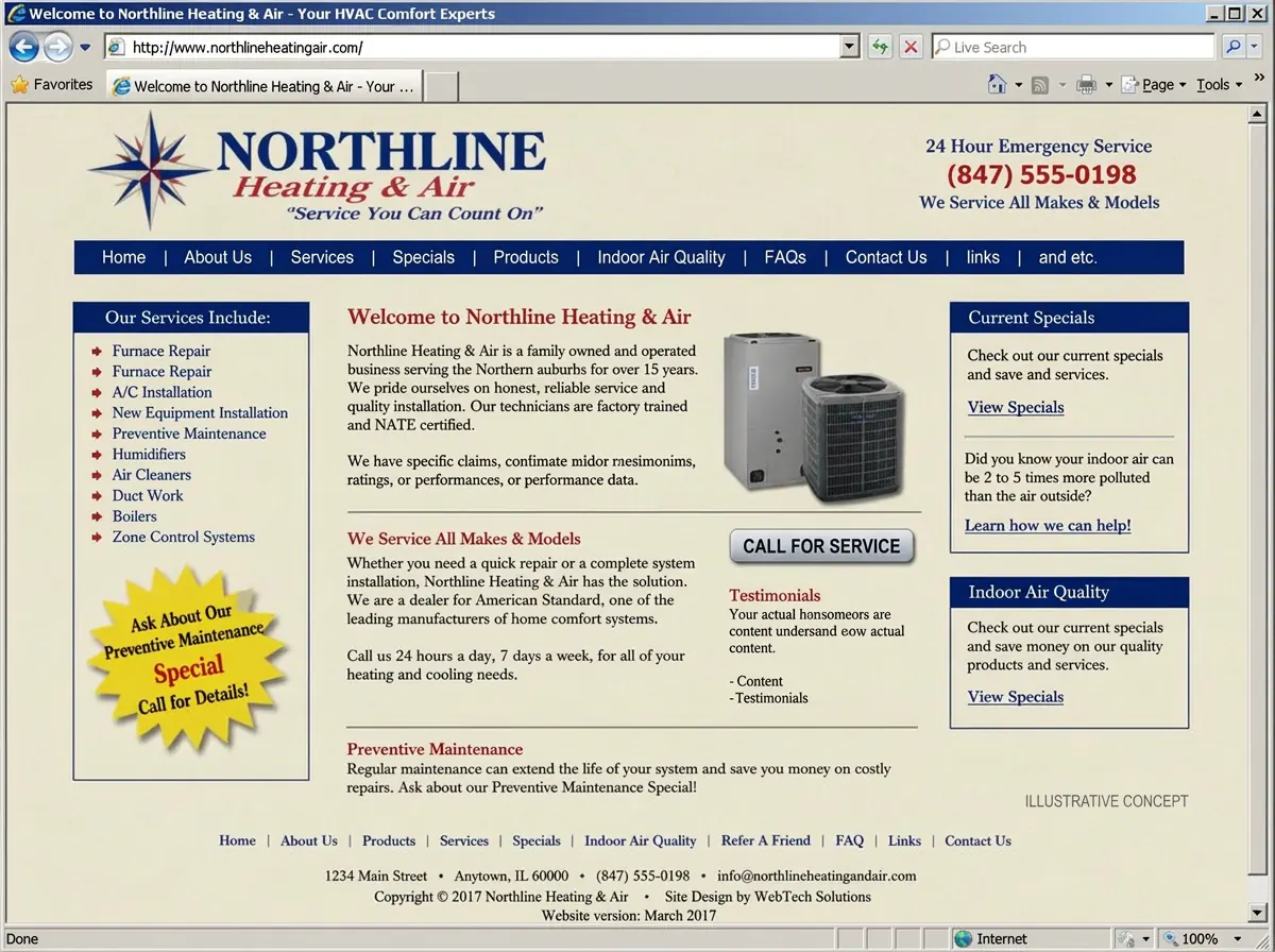Northline Heating & Air — Website Redesign — Before